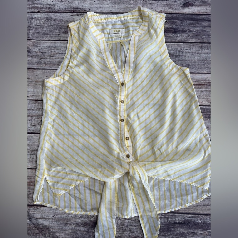 Maeve Anthropologie Tie Waist Stripe Sleeveless Blouse Top Women 6 Yellow 257